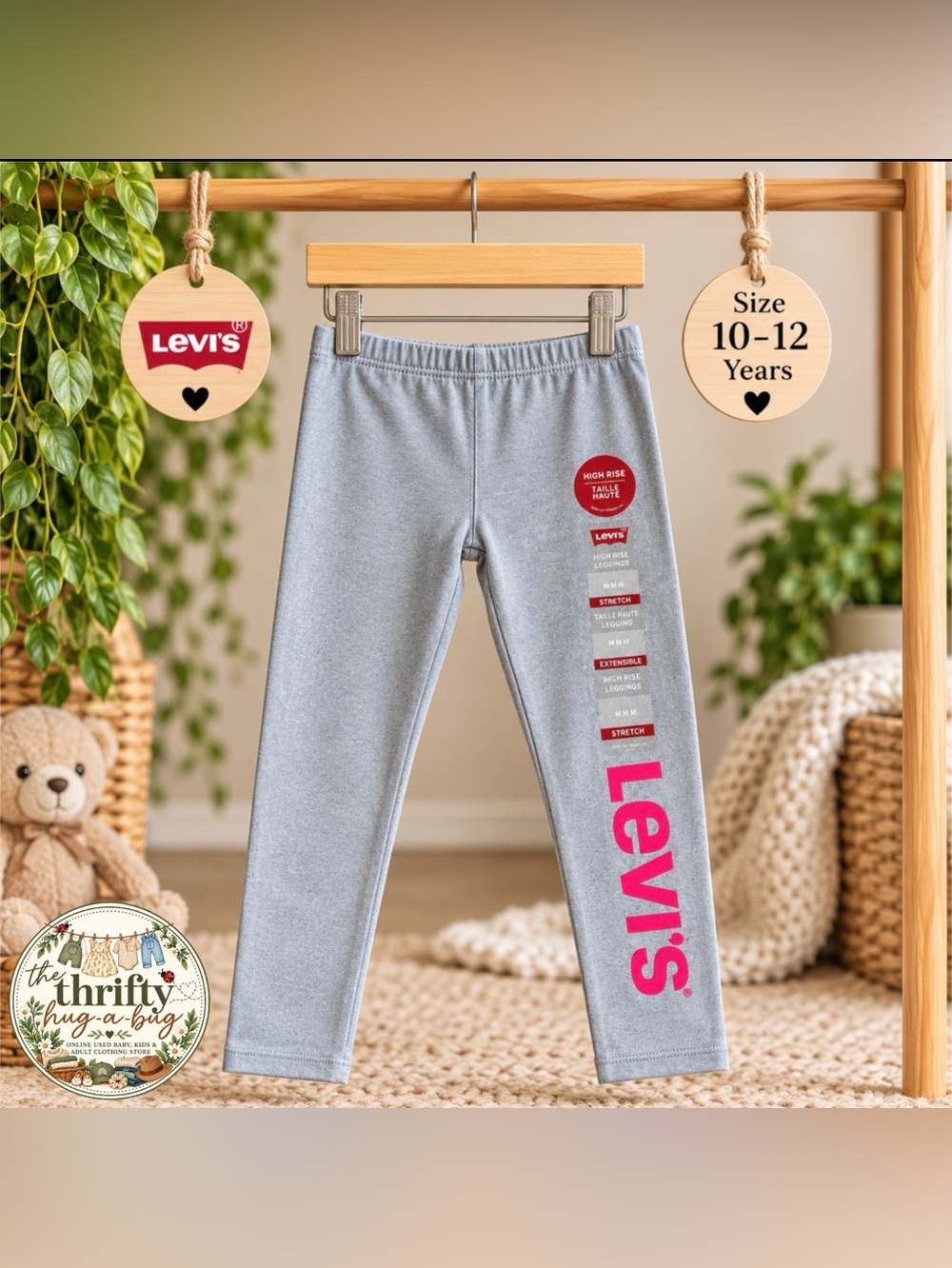 ✨ Levi’s Girls High-Rise Logo Leggings | Grey & Pink | Size 10–12